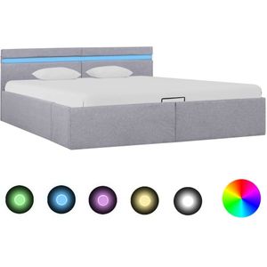 vidaXL Bedframe met opbergruimte en LED stof lichtgrijs 180x200 cm