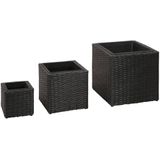 VidaXL Verhoogde 3 ST Poly Rattan Zwarte Plantenbak