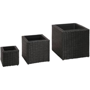 VidaXL Verhoogde 3 ST Poly Rattan Zwarte Plantenbak