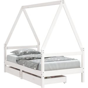 vidaXL Kinderbedframe met lades 80x160 cm massief grenenhout wit