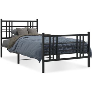 vidaXL Bedframe met hoofd- en voeteneinde metaal zwart 107x203 cm