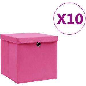 vidaXL Opbergboxen met deksel 10 st 28x28x28 cm roze