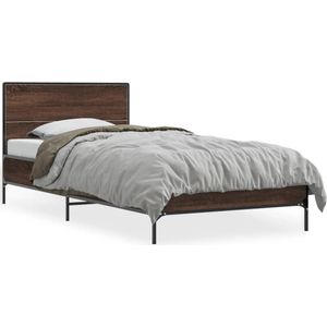 vidaXL Bedframe bewerkt hout en metaal bruin eikenkleurig 90x190 cm