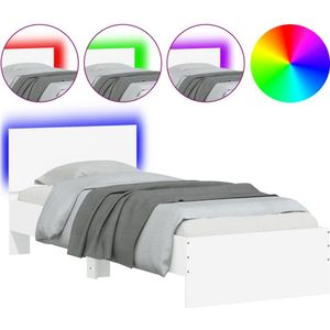 vidaXL Bedframe met hoofdbord en LED-verlichting wit 90x200 cm