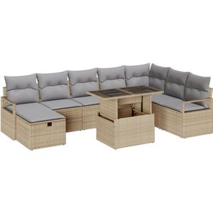 vidaXL 9-delige tuinsofa set met kussens in beige poly rattan
