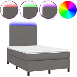 vidaXL Boxspring met matras en LED kunstleer grijs 120x200 cm