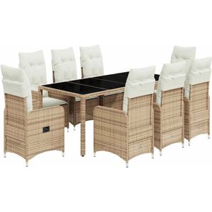vidaXL 9-delige Bistroset met kussens poly rattan beige