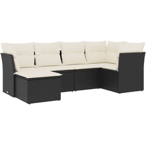 vidaXL - 6-delige - Loungeset - met - kussens - poly - rattan - zwart
