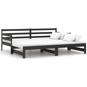 vidaXL Slaapbank uitschuifbaar massief grenenhout zwart 2x(90x200) cm