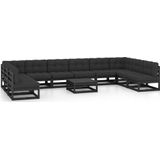 vidaXL 11-delige Loungeset met kussens massief grenenhout zwart