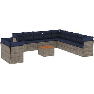 vidaXL 12-delige Loungeset met kussens poly rattan grijs