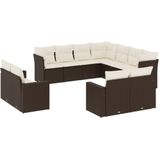 vidaXL 11-delige Loungeset met kussens poly rattan bruin
