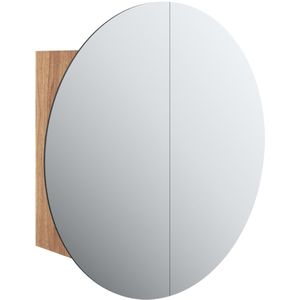 vidaXL Badkamerkast met ronde spiegel en LED 40x40x17,5 cm eiken