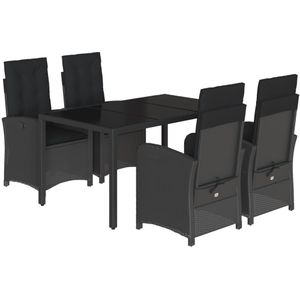 vidaXL 5-delige Tuinset met kussens poly rattan zwart