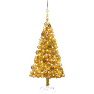 vidaXL Kunstkerstboom met verlichting en kerstballen 150 cm PET goud