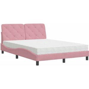 vidaXL Bed met matras fluweel roze 120x200 cm