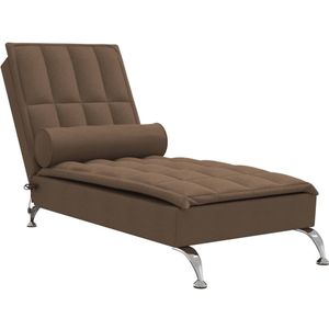 vidaXL Massage chaise longue met bolster stof bruin