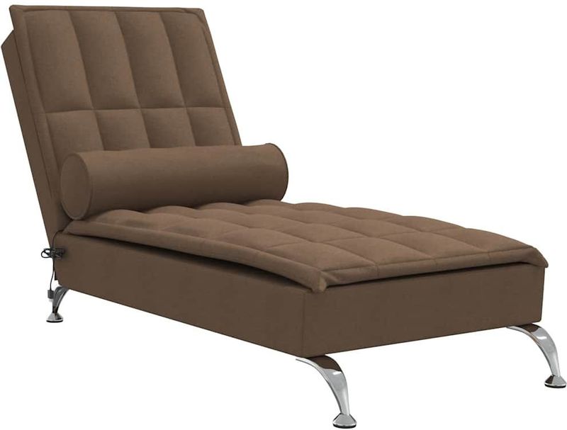vidaXL Massage chaise longue met bolster stof bruin