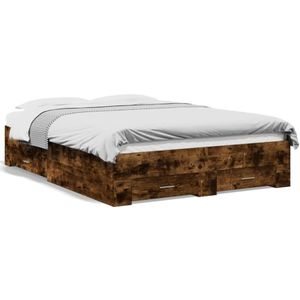 vidaXL Bedframe met lades bewerkt hout gerookt eikenkleurig 135x190 cm