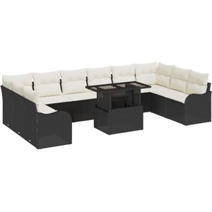 vidaXL 11-delige ligbed set met kussens zwart poly rattan