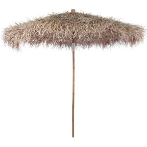 <p>Deze hoogwaardige parasol met een dak van bananenbladeren is perfect om schadelijke uv-stralen uit te filteren en je te beschermen tegen de zon. Of je nu in de tuin, op het terras, op de veranda of in bars en restaurants bent, deze parasol biedt de ideale bescherming.</p>
<p>De parasol is niet alleen functioneel, maar ook praktisch. Hij kan namelijk eenvoudig worden ingeklapt voor transport en opberging. Zo kun je hem gemakkelijk meenemen naar het strand, de camping of waar je maar wilt.</p>
<p>Deze parasol is niet alleen stijlvol, maar ook duurzaam. Het sterke bamboeframe zorgt voor stabiliteit en langdurig gebruik. Daarnaast is het dak gemaakt van bananenbladeren, wat niet alleen een natuurlijke uitstraling geeft, maar ook bijdraagt aan de duurzaamheid van het product.</p>
<ul>
  <li>Materiaal: bamboe paal en dak van bananenbladeren</li>
  <li>Diameter: 270 cm</li>
  <li>Hoogte: 260 cm</li>
  <li>Diameter paal: 4,5 cm</li>
</ul>
<p>Met deze hoogwaardige parasol geniet je van de zon zonder je zorgen te hoeven maken over schadelijke uv-stralen. Bescherm jezelf en creëer een aangename schaduwplek met deze stijlvolle en duurzame parasol.</p>