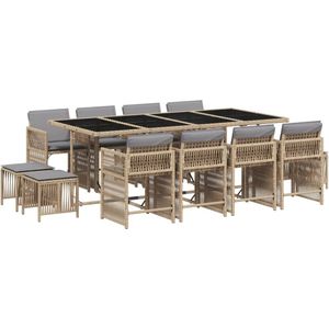 vidaXL - 13-delige - Tuinset - met - kussens - poly - rattan - gemengd - beige