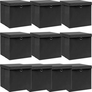 vidaXL-Opbergboxen-met-deksel-10-st-32x32x32-cm-stof-zwart