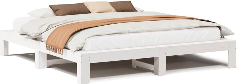 vidaXL Bedframe zonder matras massief grenenhout wit 200x200 cm