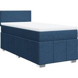 vidaXL Boxspring met matras stof blauw 90x200 cm