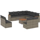 vidaXL - 12-delige - Loungeset - met - kussens - poly - rattan - grijs