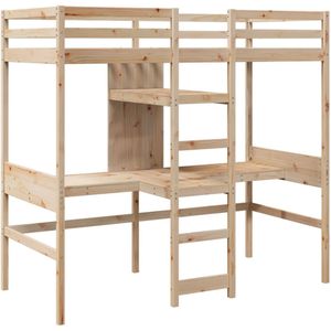 vidaXL - Hoogslaper - met - bureau - en - schappen - massief - grenenhoutx200cm