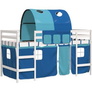 vidaXL Kinderhoogslaper met tunnel 90x190 cm massief grenenhout blauw