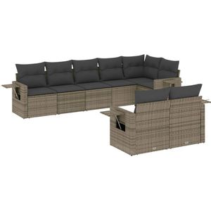 vidaXL 8-delige Loungeset met kussens poly rattan grijs