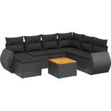 vidaXL 8-delige Loungeset met kussens poly rattan zwart