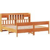 vidaXL Bed met boekenkast zonder matras grenenhout wasbruin 200x200 cm