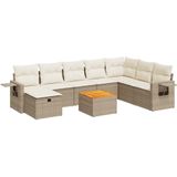 vidaXL 9-delige Loungeset met kussens poly rattan beige