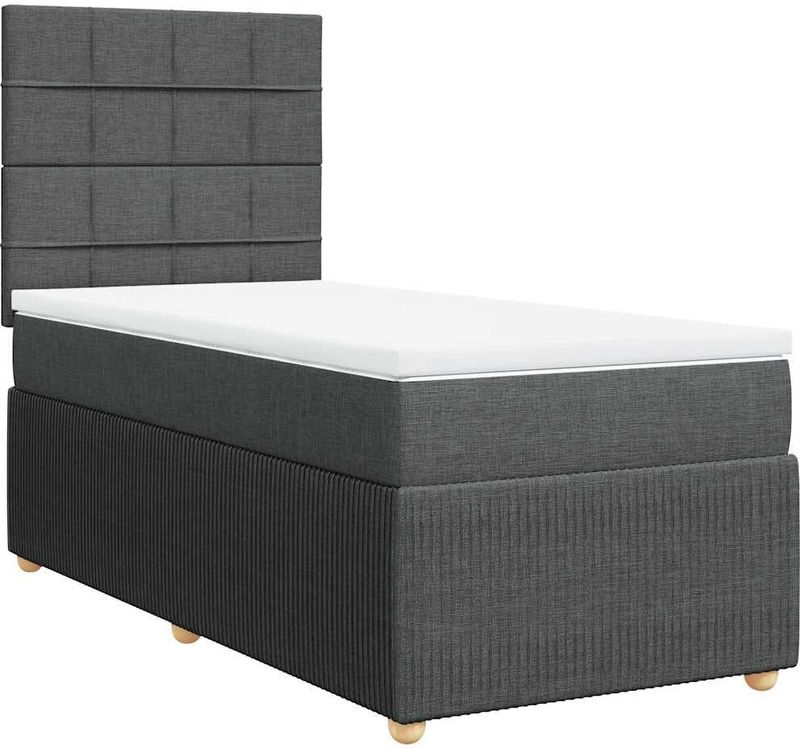 vidaXL Boxspring met matras stof donkergrijs 90x190 cm