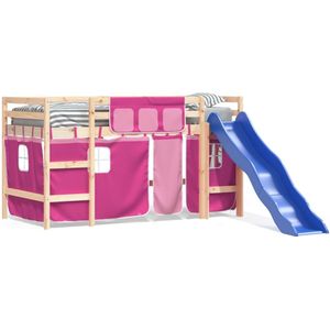 vidaXL Kinderhoogslaper met gordijnen 90x190 cm grenenhout roze