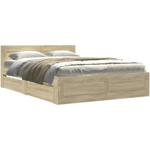 vidaXL Bedframe met hoofdeinde bewerkt hout sonoma eiken 135x190 cm