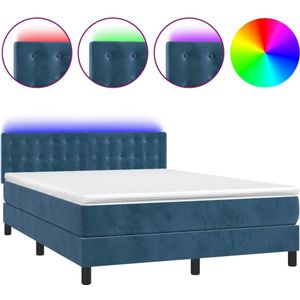 VidaXL Boxspring met Matras en LED Fluweel Donkerblauw 140x200 cm