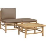 vidaXL 3-delige Loungeset met kussens bamboe taupe