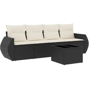 vidaXL - 5-delige - Loungeset - met - kussens - poly - rattan - zwart