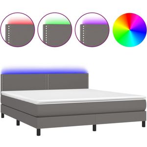 vidaXL Boxspring met matras en LED kunstleer grijs 180x200 cm