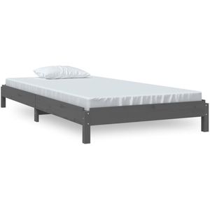 vidaXL - Bed - stapelbaar - 75x190 - cm - massief - grenenhout - grijs