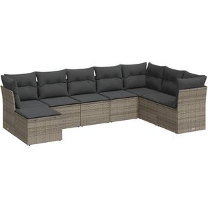 vidaXL 8-delige Loungeset met kussens poly rattan grijs