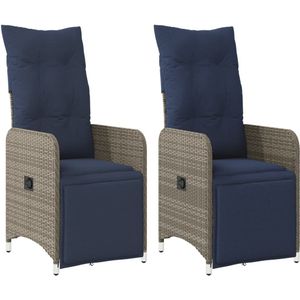 vidaXL Tuinstoelen 2 st verstelbaar met kussens poly rattan grijs