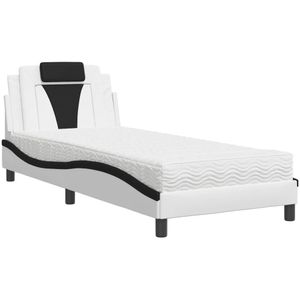 vidaXL Bed met matras kunstleer zwart en wit 90x200 cm