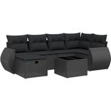 vidaXL - 7-delige - Loungeset - met - kussens - poly - rattan - zwart