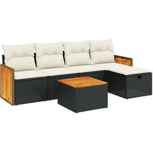 vidaXL 6-delige Loungeset met kussens poly rattan zwart