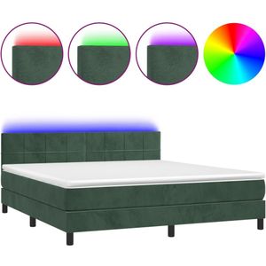 vidaXL Boxspring met matras en LED fluweel donkergroen 180x200 cm